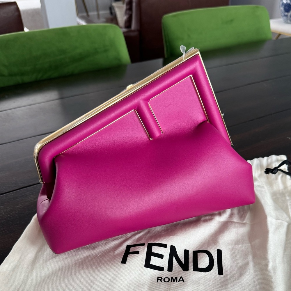 NWT Hot Pink Midi Fendi First Pouchette Clutch